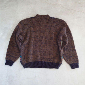 Used Leather Patch Knit 古着　ユーズド　レザーパッチ　デザイン　ニット　セーター　Ｌ相当