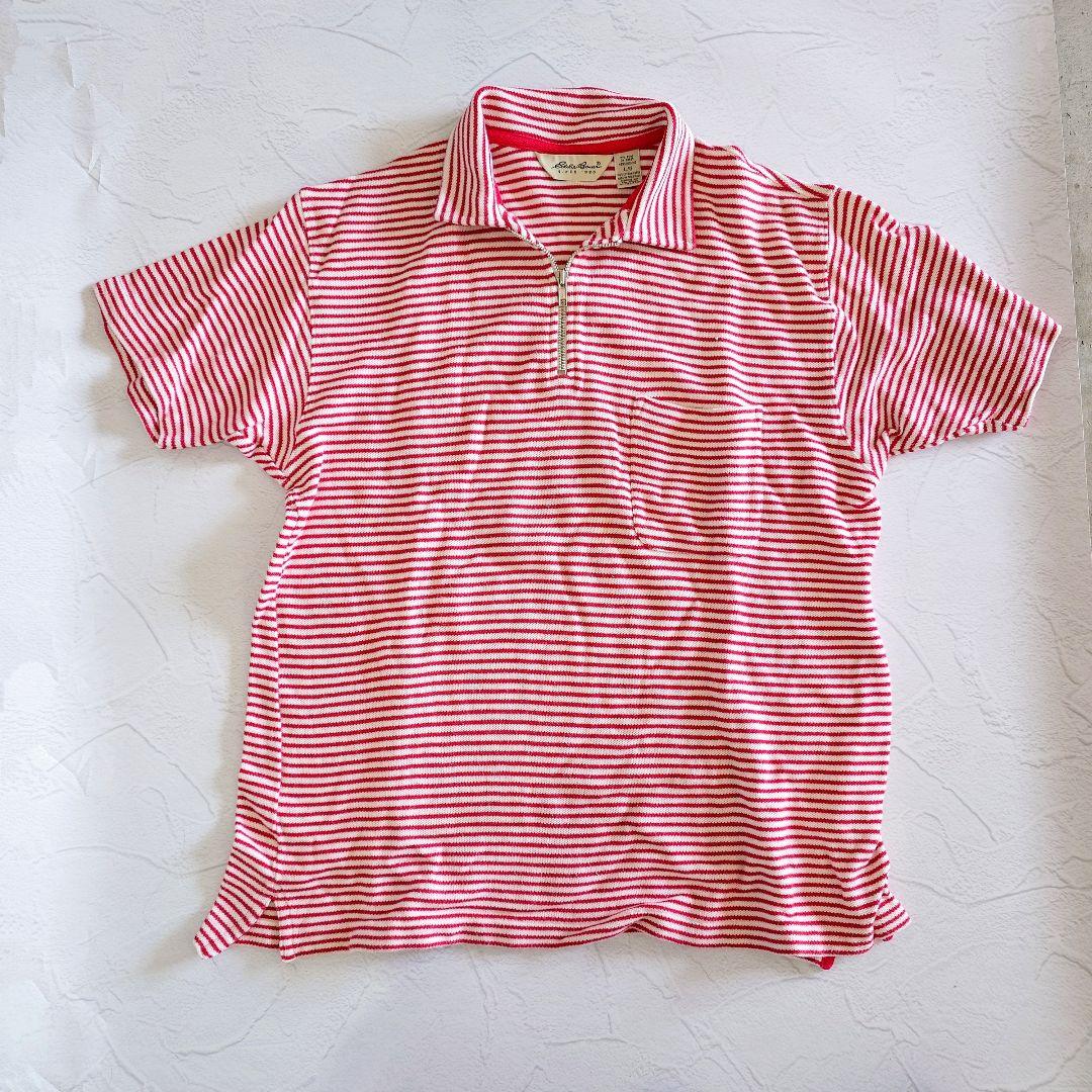 90's EDDIE BAUER POLO 90年代　エディバウアー　ジップアップ　ボーダーポロシャツ