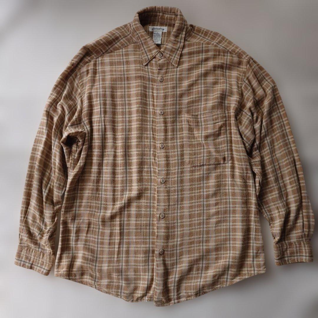 80s claibone rayon check shirts L
