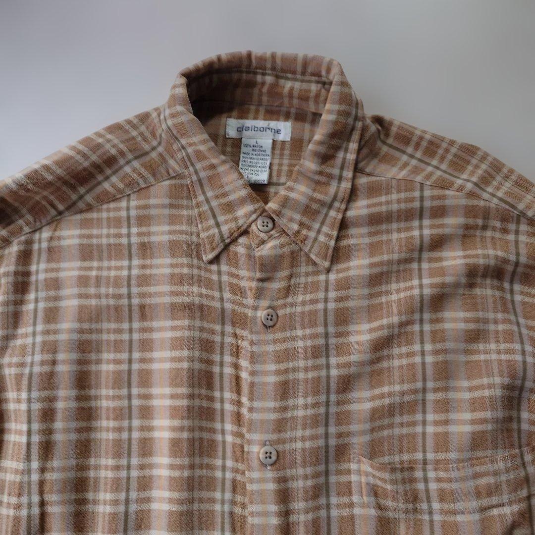 80s claibone rayon check shirts L