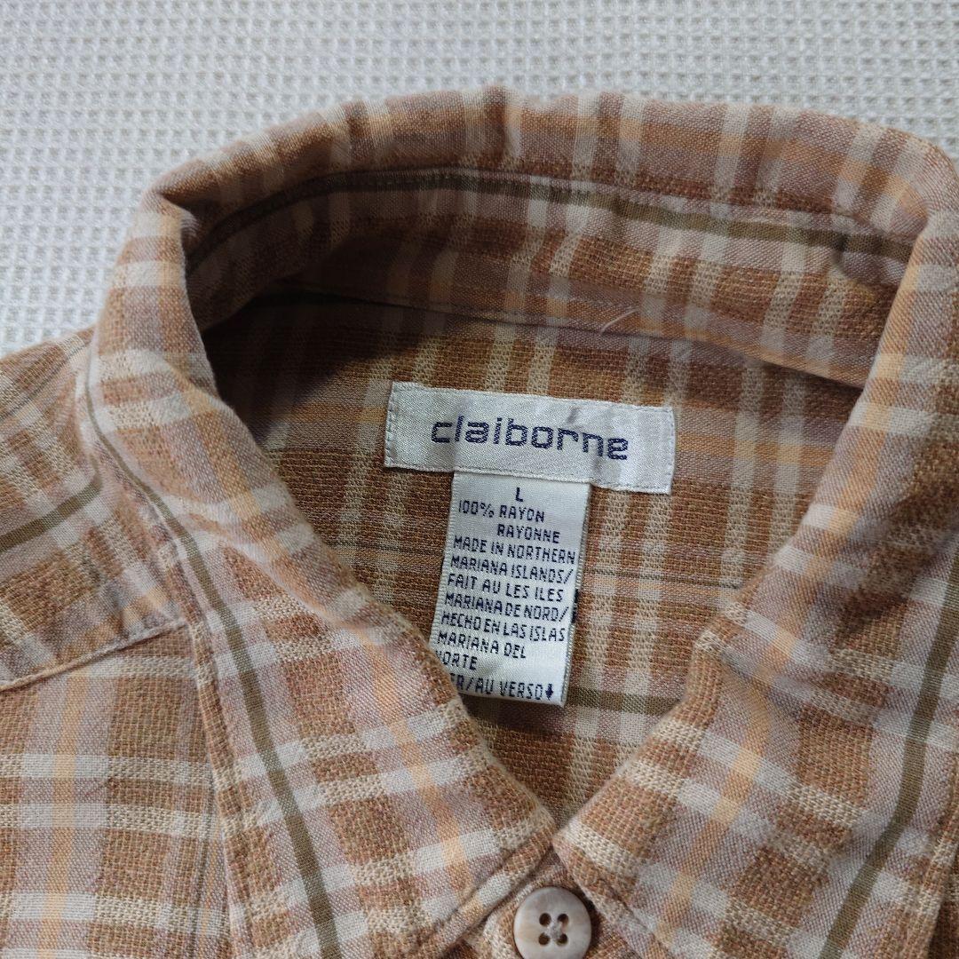 80s claibone rayon check shirts L