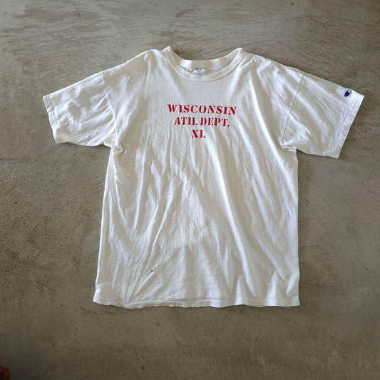 vintage chmapion 80's wisconsin ath dept. print tee xl trico tag