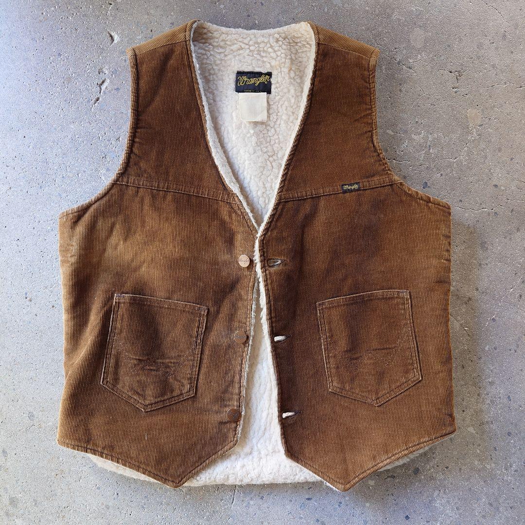 80's Wrangler cords boa vest 80年代　黒タグ　ラングラー　コーディロイ　ランチ　ベスト