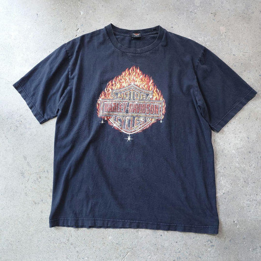 90s HarleyDavidson flame logo tee L