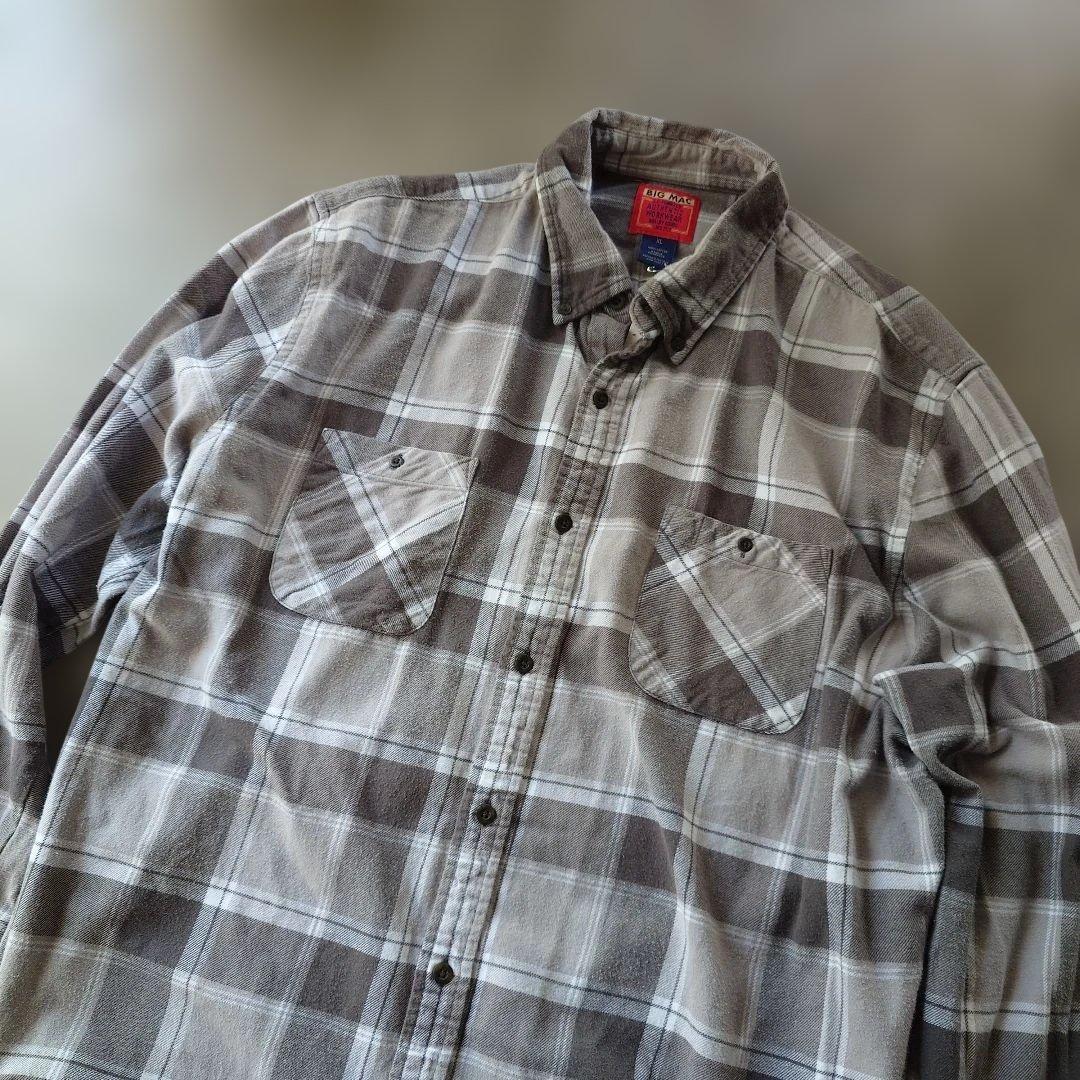 BIGMAC 90s block check shirts grey XL