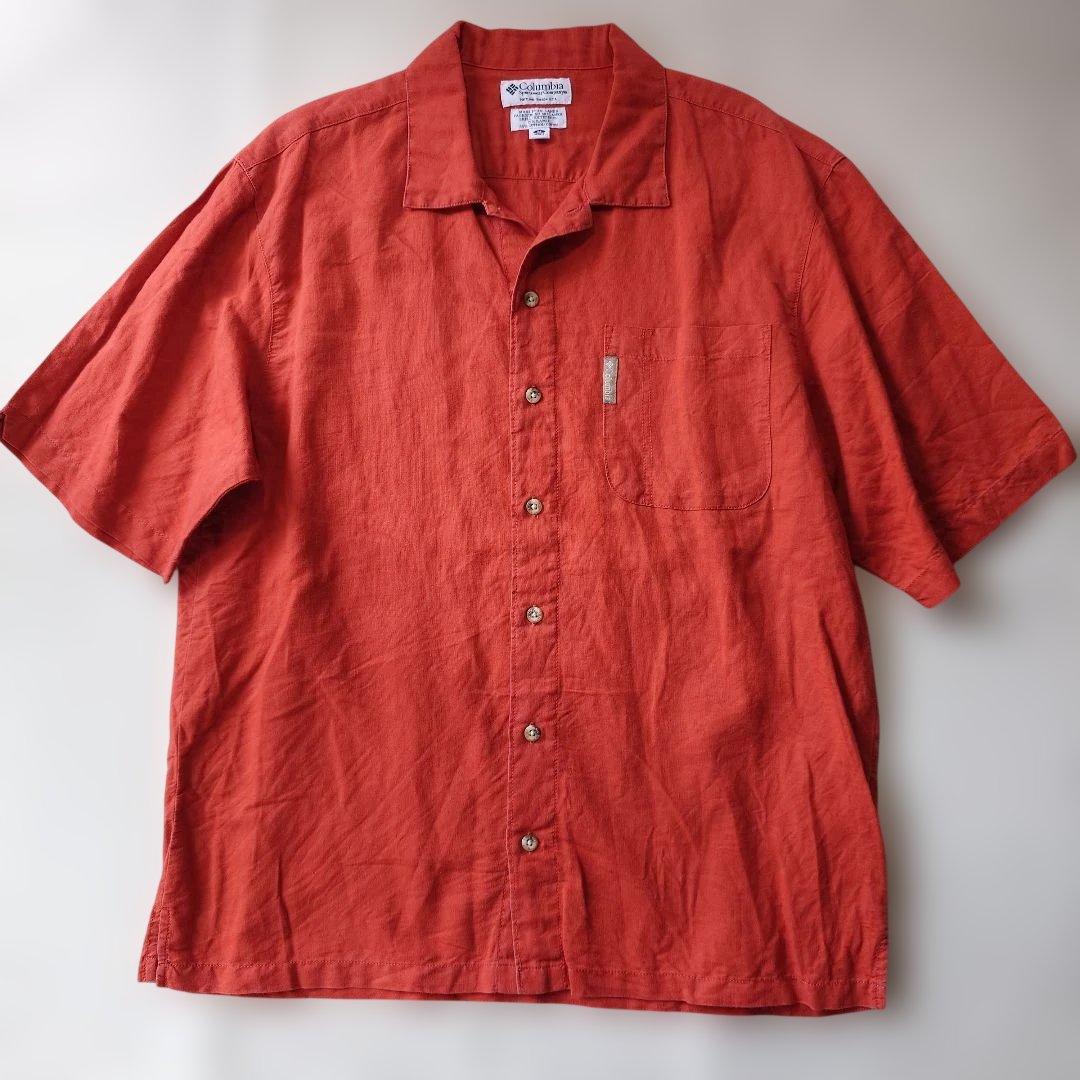 90s COLUMBIA cotton linen open collar shirts M