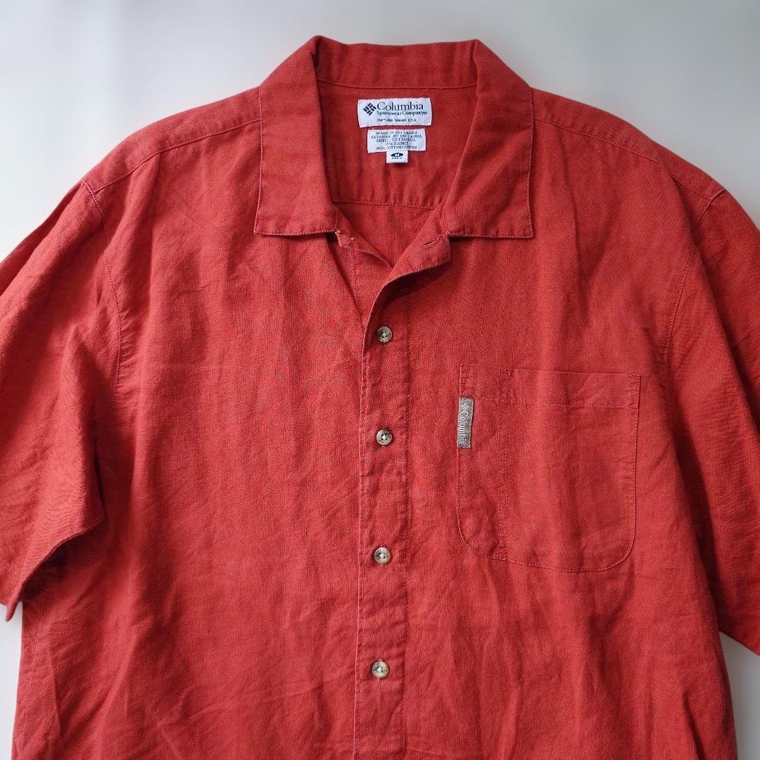 90s COLUMBIA cotton linen open collar shirts M