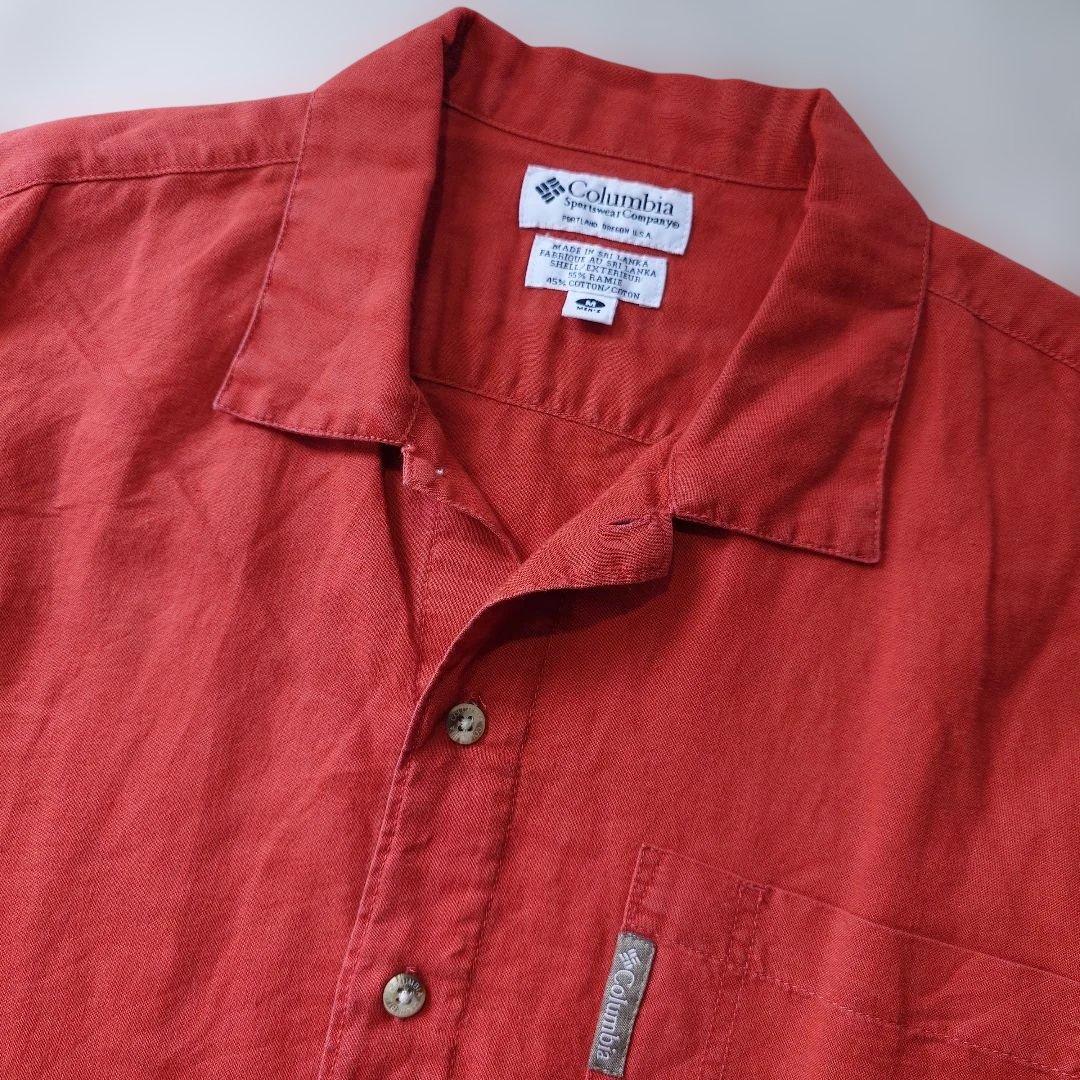 90s COLUMBIA cotton linen open collar shirts M