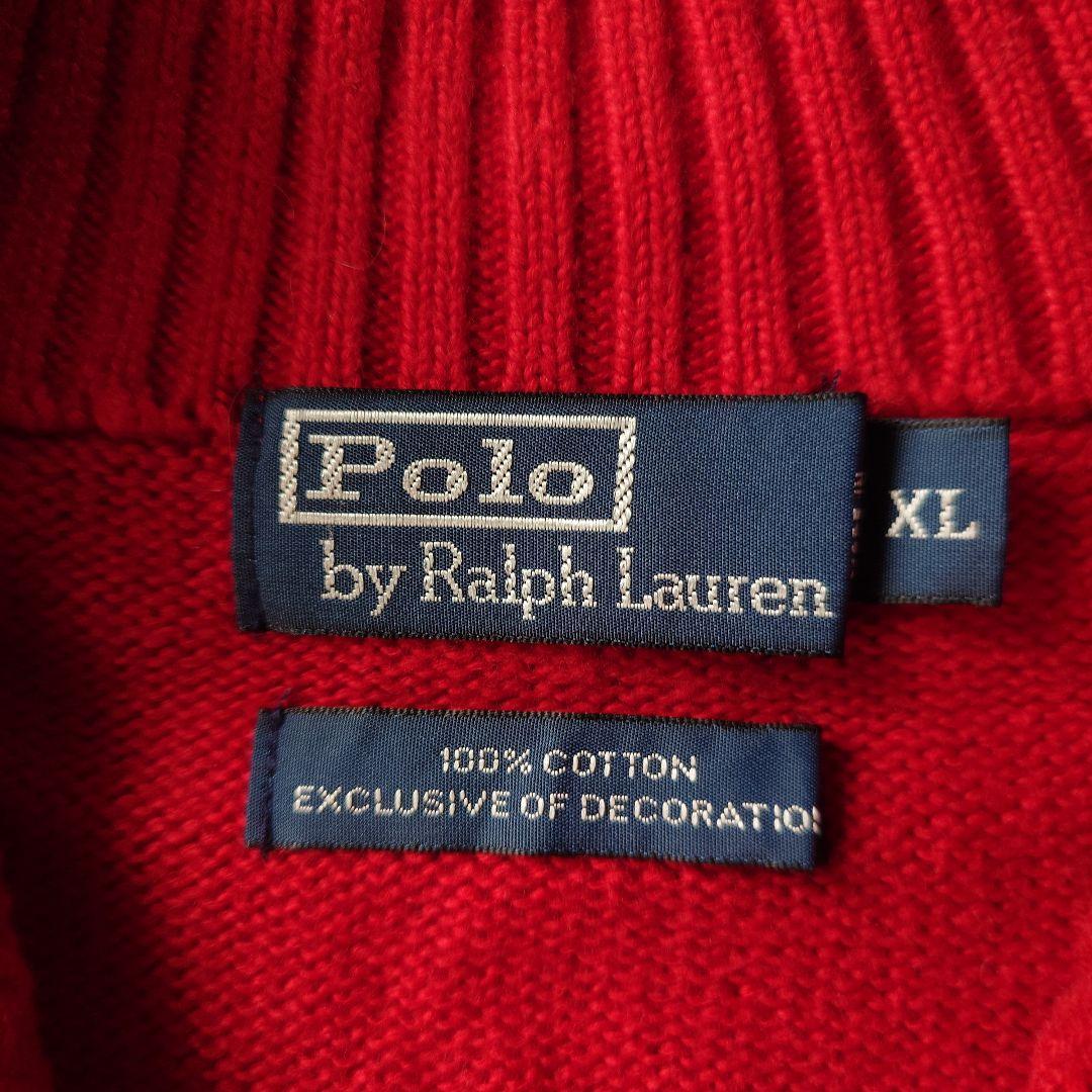 90s poloralphlauren half zip cotton knit red XL