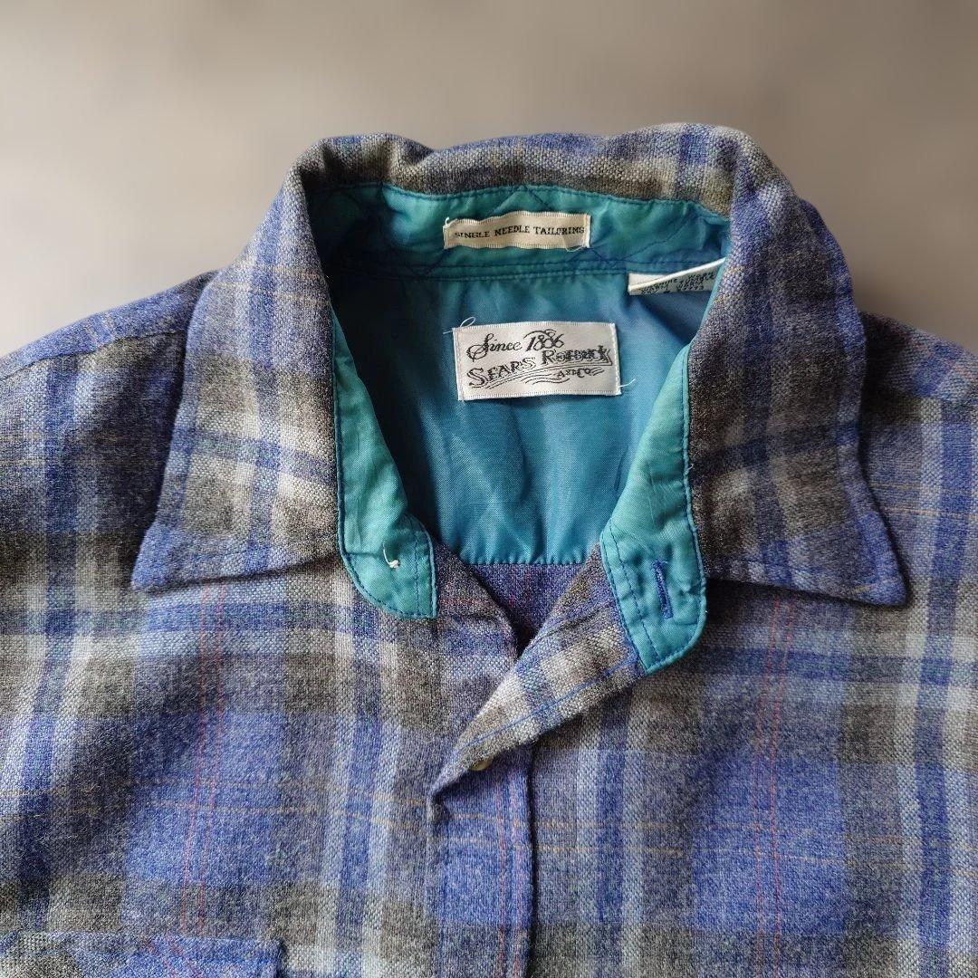 80s　sears roeback wool check boad shirts M