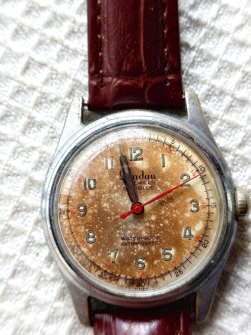 Landau 1950 antique watch 17jewels newyork patina