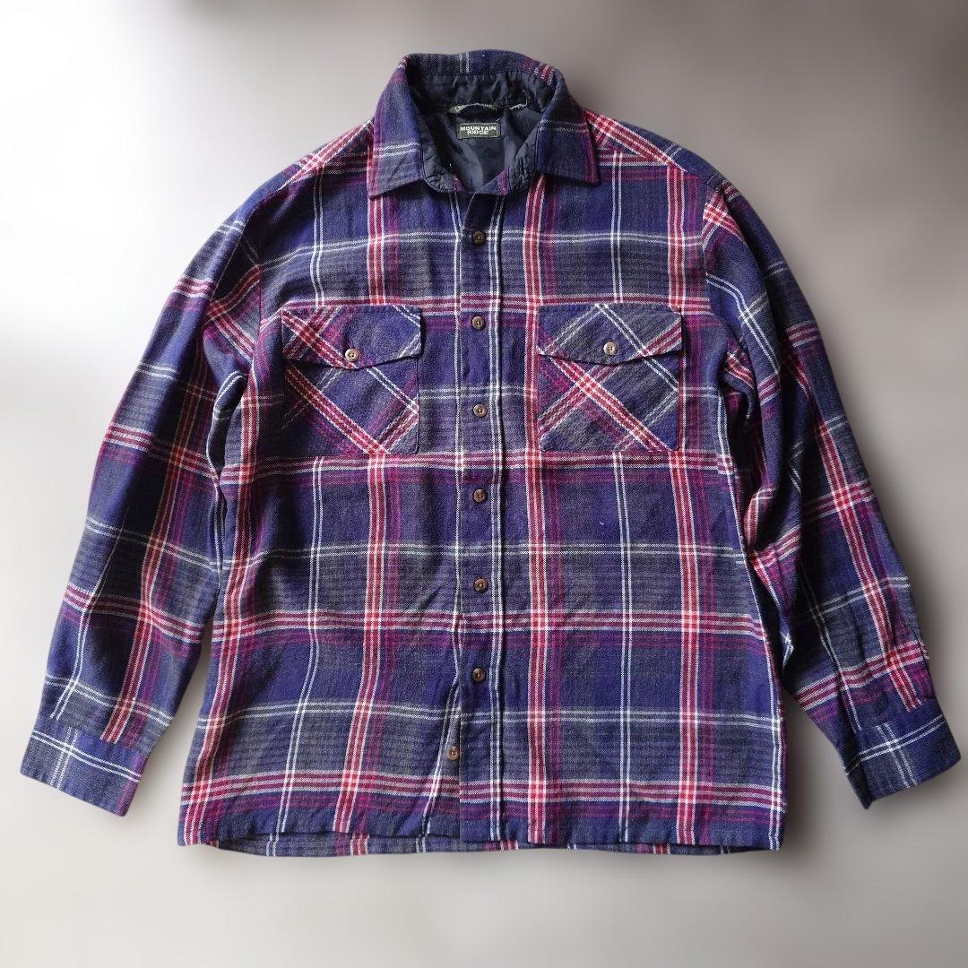 80s wool board check shirts L
