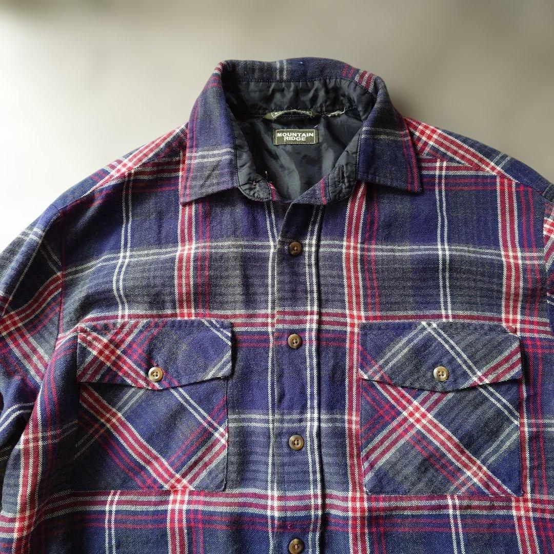 80s wool board check shirts L