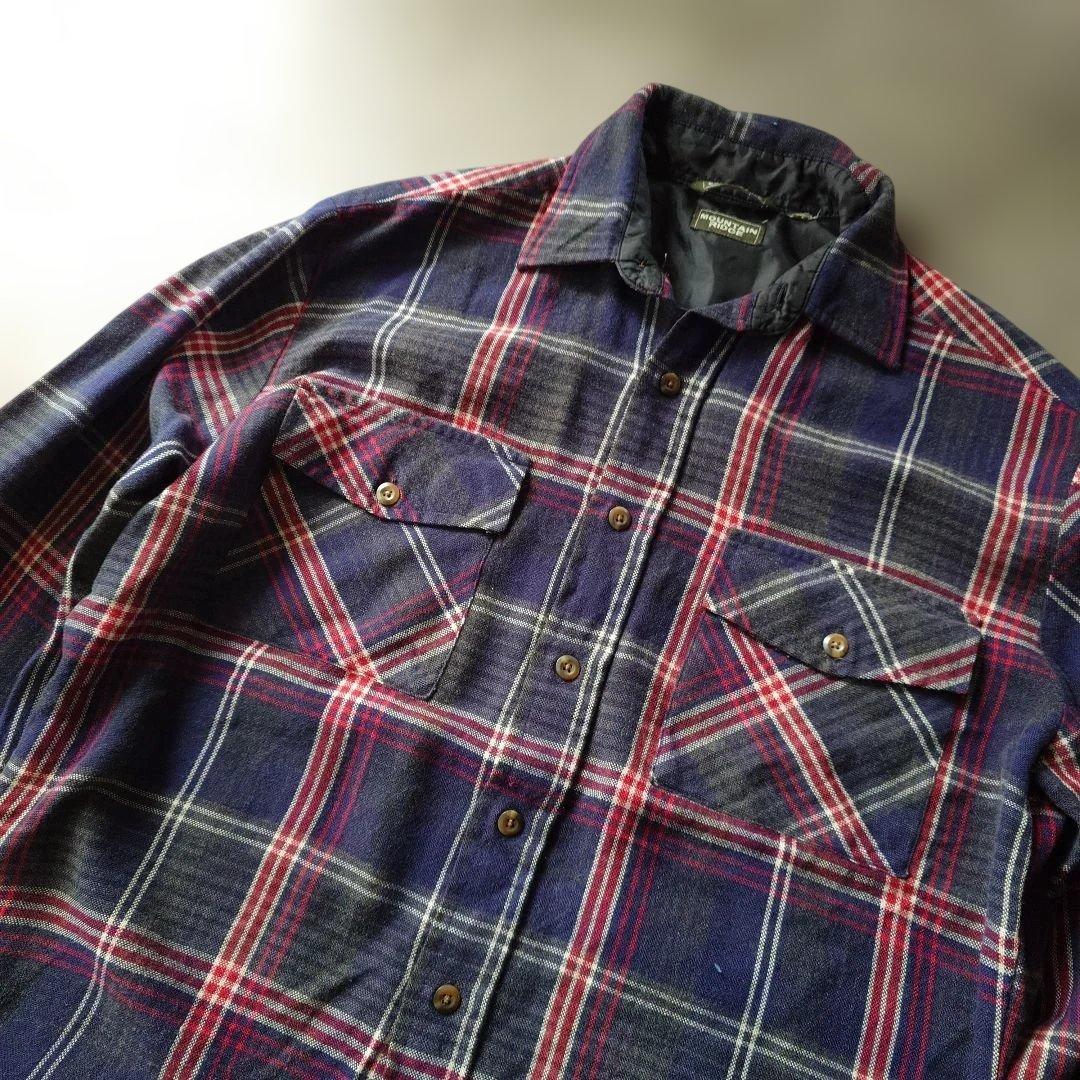 80s wool board check shirts L