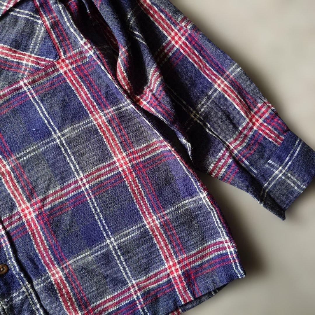 80s wool board check shirts L