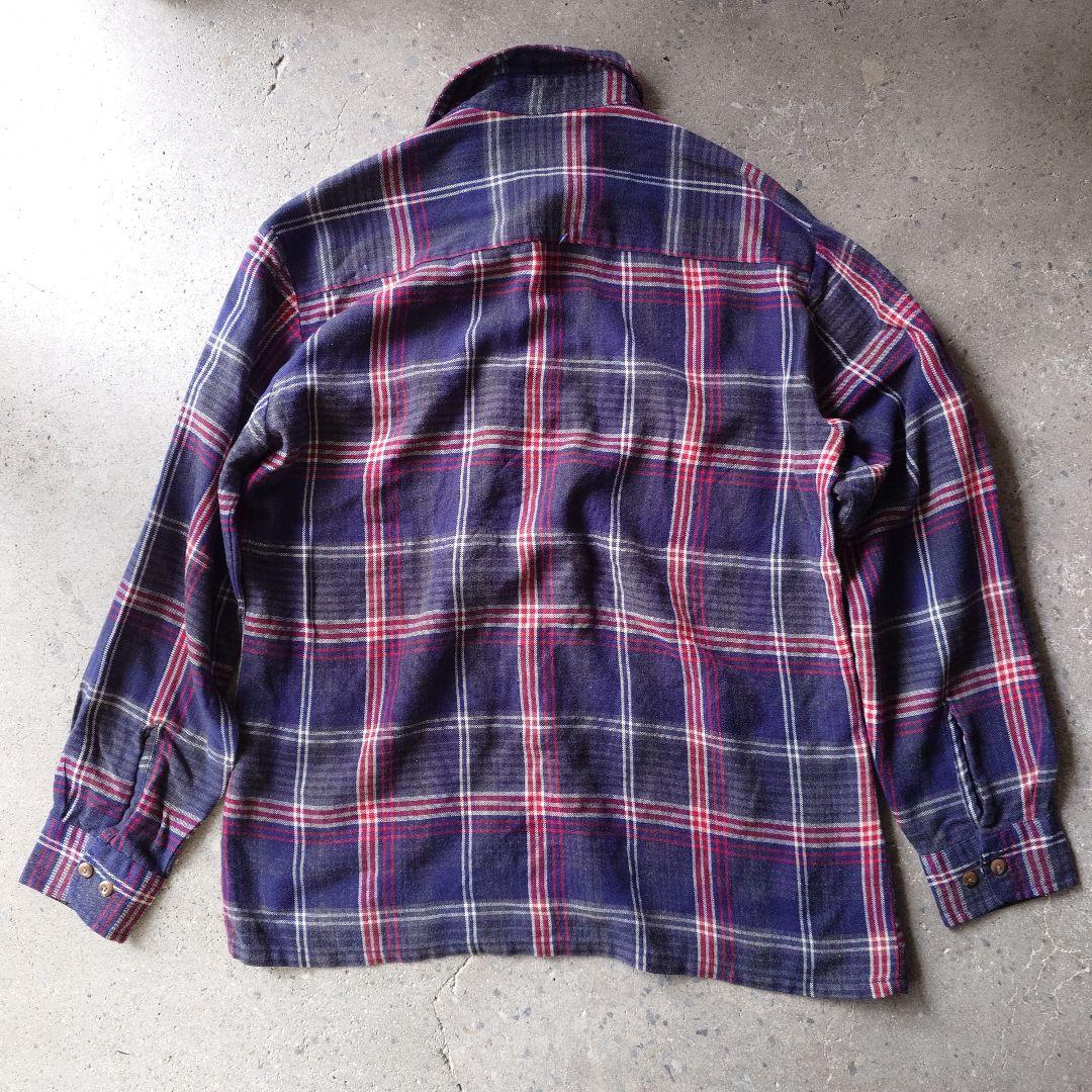 80s wool board check shirts L