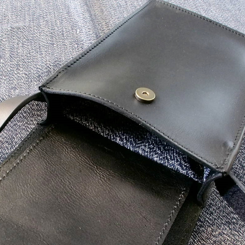 TAHOE LEATHER BOX BAG Blacksteer hide　OKAYAMA SLUB DENIM