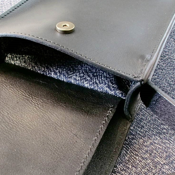 TAHOE LEATHER BOX BAG Blacksteer hide　OKAYAMA SLUB DENIM