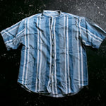 画像をギャラリービューアに読み込む, indigo stripe band shirts デニム　ノーカラーシャツ
