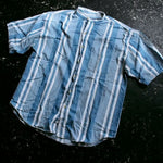 画像をギャラリービューアに読み込む, indigo stripe band shirts デニム　ノーカラーシャツ
