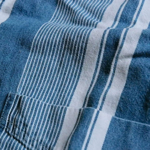 indigo stripe band shirts デニム　ノーカラーシャツ
