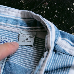 indigo stripe band shirts デニム　ノーカラーシャツ