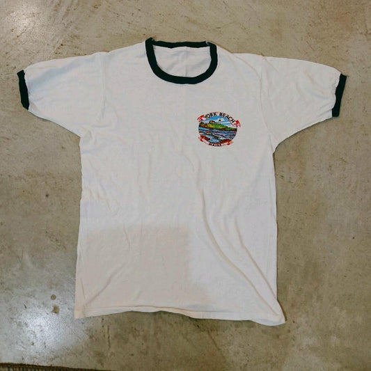 VINTAGE COTTON 100% RINGER TEE "YORK BEACH"染み込みPRINT
