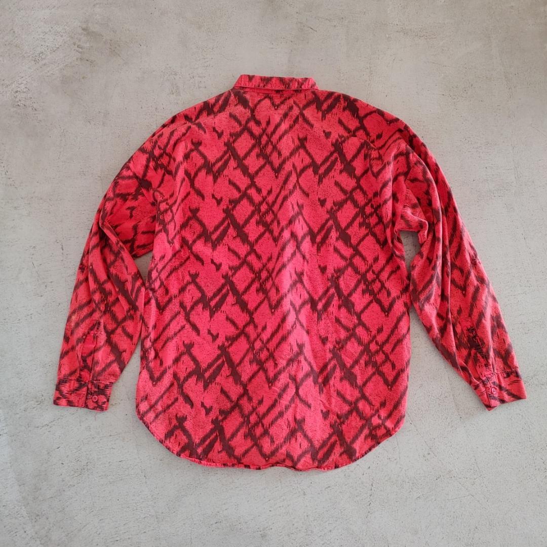 used print nel shirts S 古着　長袖シャツ　柄シャツ　プリントネルシャツ　L相当