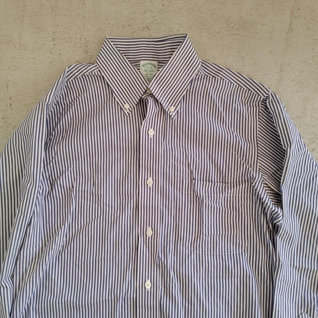 BROOKSBROTHERS milano stripe shirts 15ブルックスブラザーズ　スーピマコットン　ストライプ　ボタンダウンシャツ長袖シャツ
